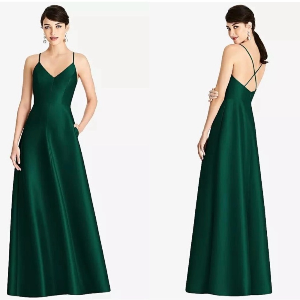 ALFRED SUNG Style D750 Hunter Green Satin Dress - SIZE 10 R